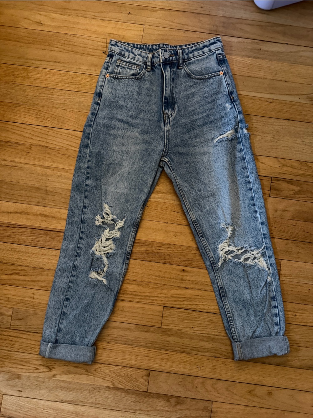 SHEIN Light Blue Distressed Boyfriend Jeans